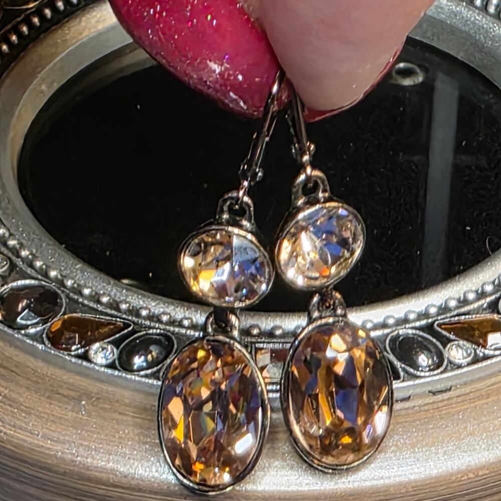Vintage Signed Givenchy Gold Silver Crystal Drop Earrings 355 - Picture 3 of 6